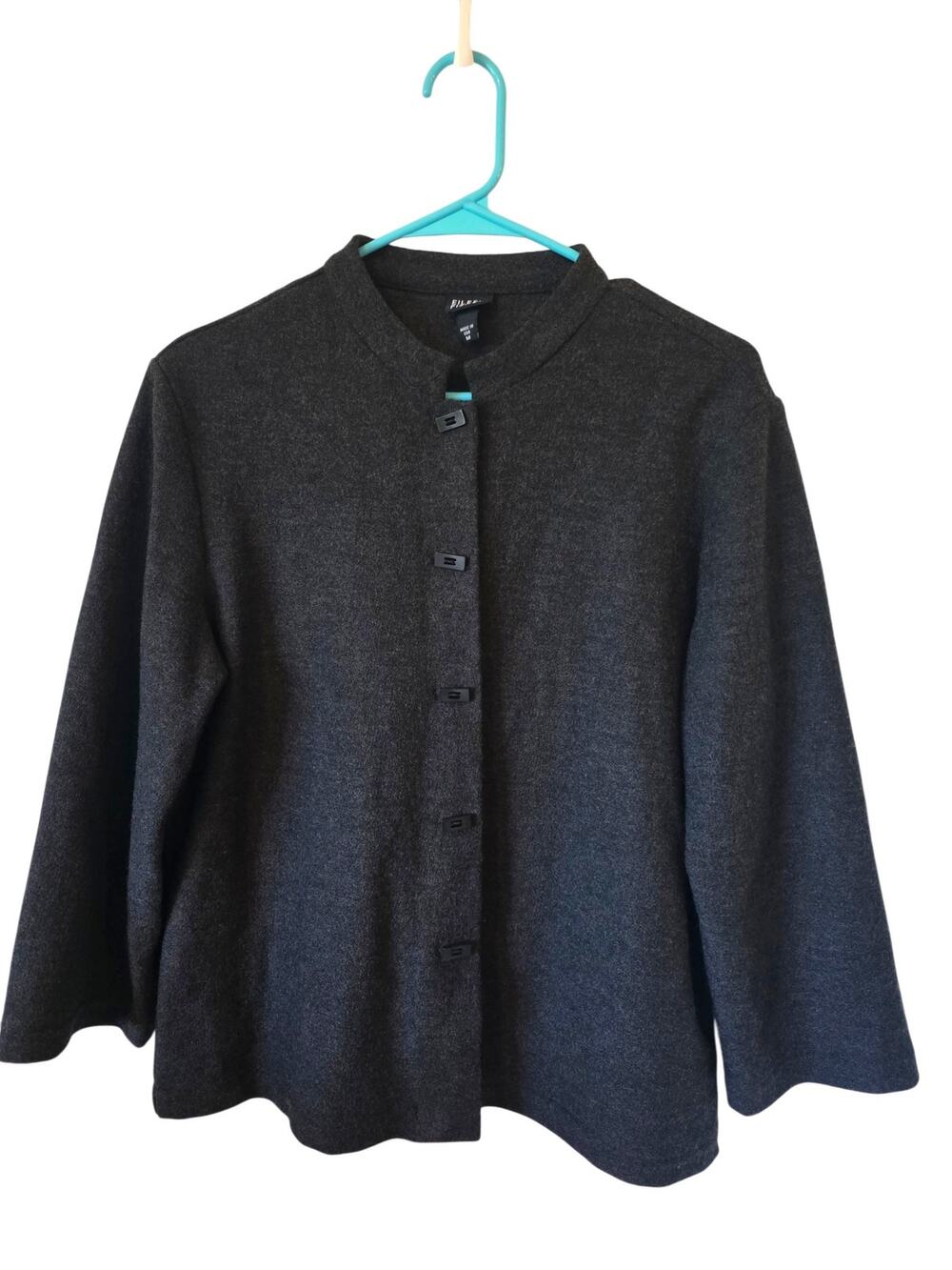 Eileen Fisher Womens 100% wool Cardigan Sweater Size Medium Black Minimalist